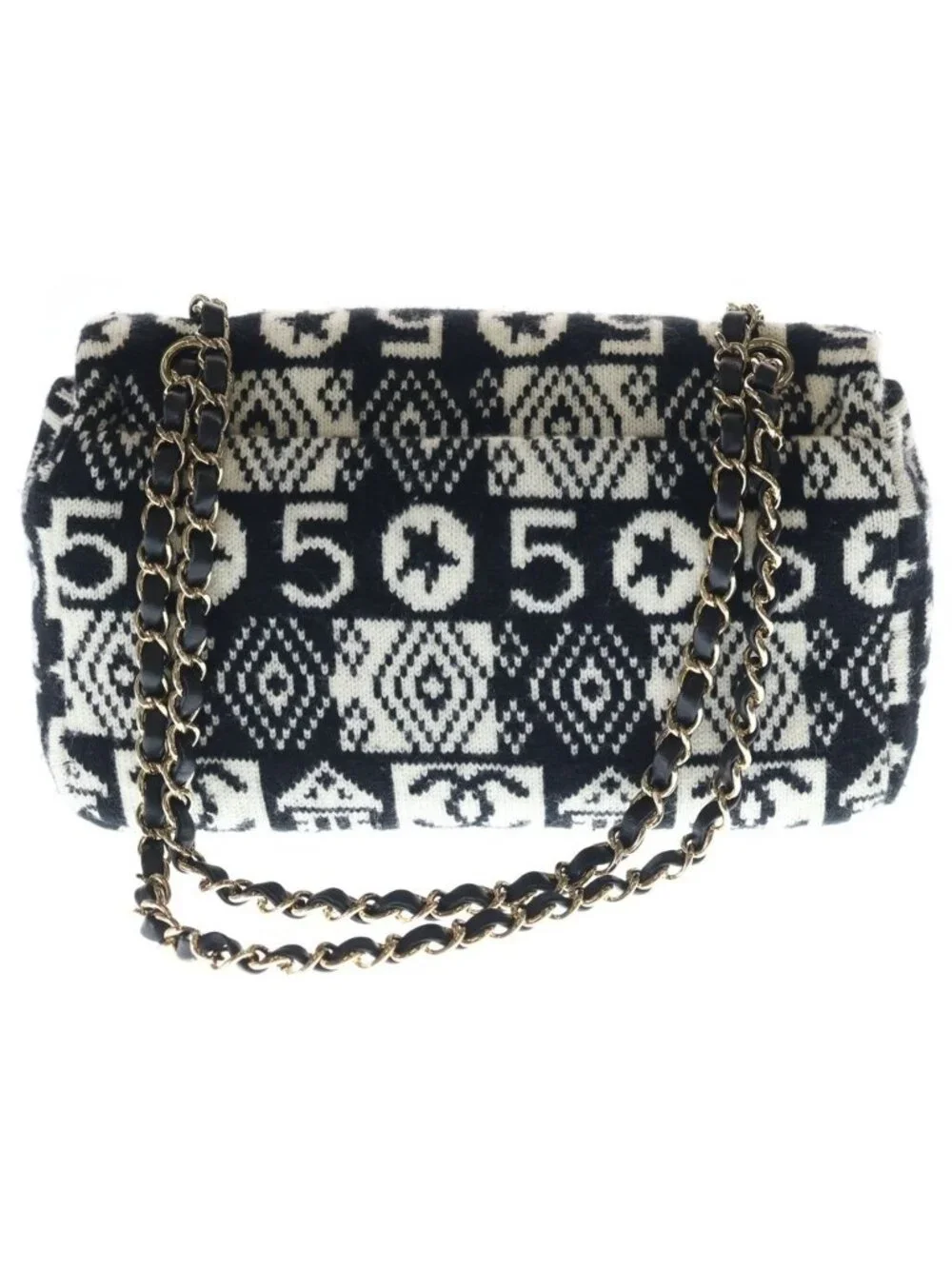 Chanel Coconut Jewel Gold Chain Shoulder Bag White Black